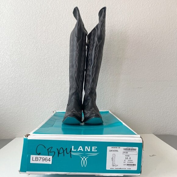 Lane LEXINGTON Knee High Womens Cowboy Boots 10 Jet Black Western Cowgirl Tall - Picture 10 of 11